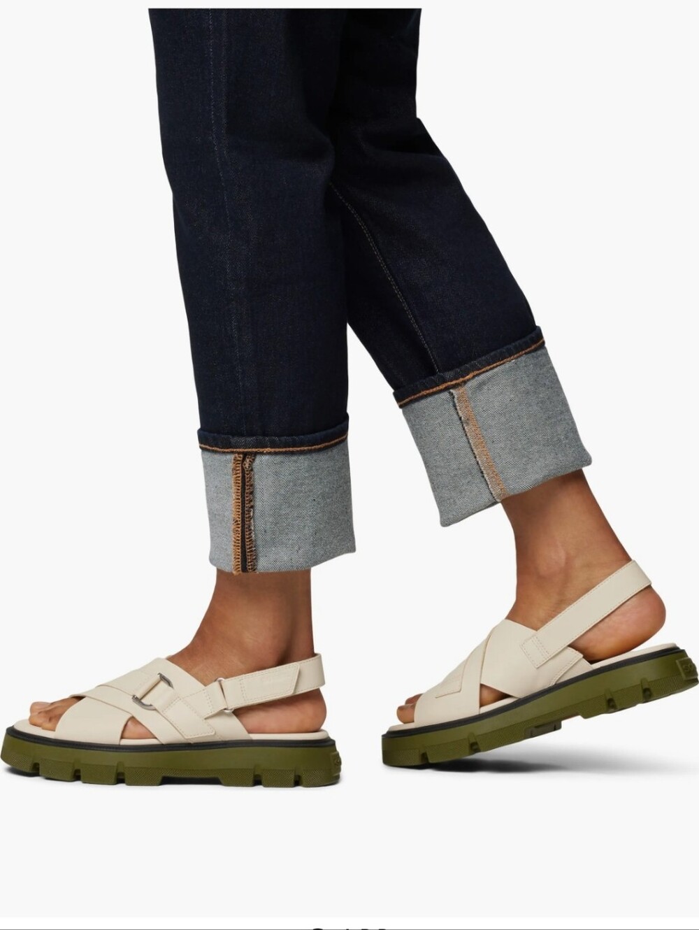 Sorel Rein Crossover Slingback Sandals with Lug Sole in Chalk Utility Green